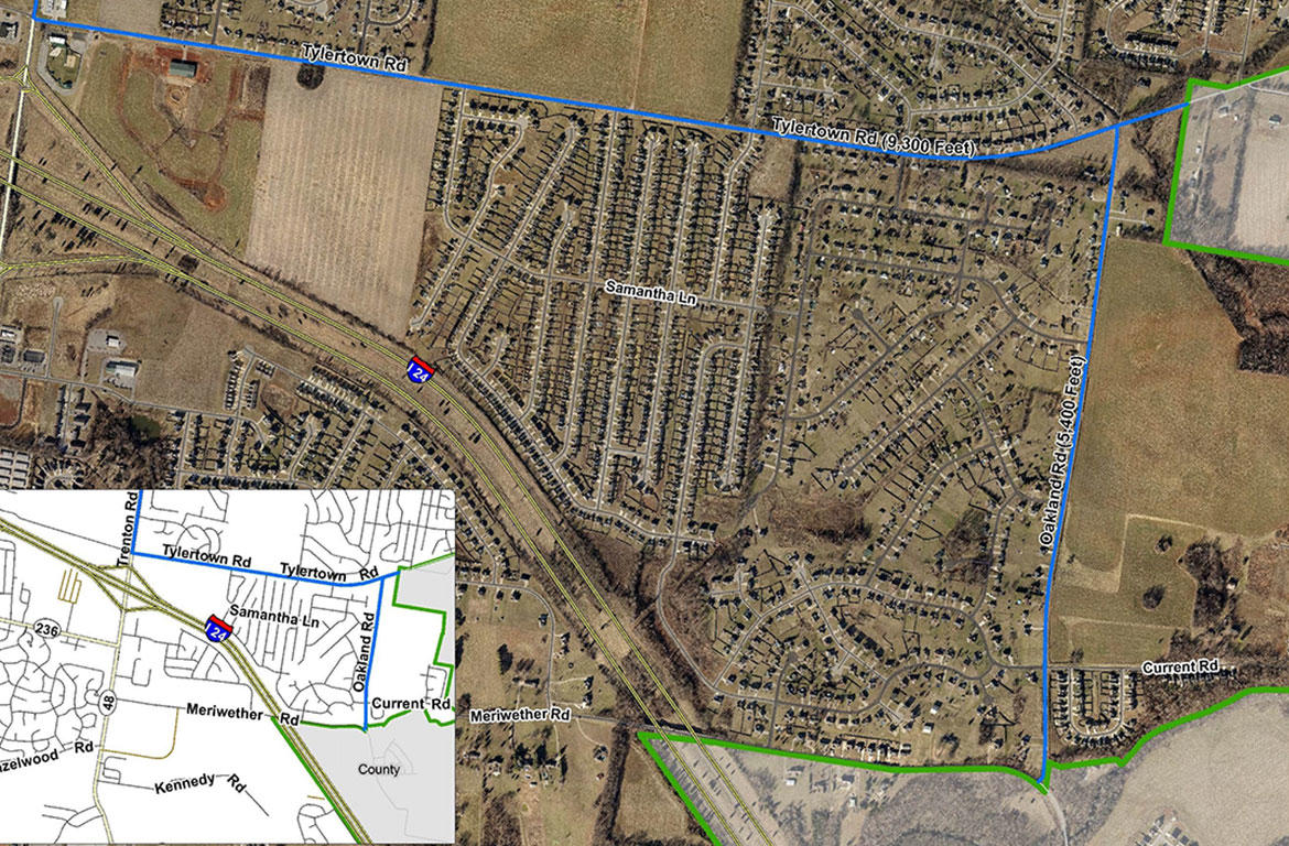 Map of the planned widening of Tylertown Road and Oakland Road. (City of Clarksville, contributed)