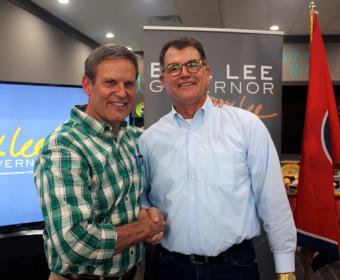 Rep. Jay Reedy, right, with Gov. Bill Lee in July 2018.