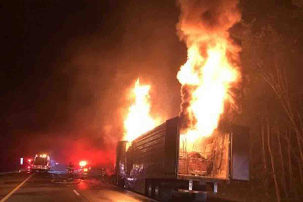 Semi hauling chocolate catches fire, closes portion of I-24 in Robertson County