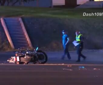 A truck and motorcycle crashed on Providence Boulevard on April 18, 2021. (Dash 10 Media)