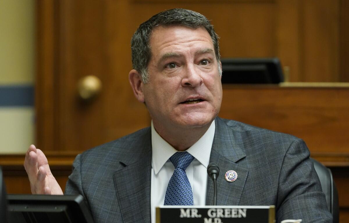 Rep. Mark Green, R-Tenn., speaks during a House Select Subcommittee on the Coronavirus Crisis hybrid hearing on Capitol Hill in Washington, Wednesday, May 19, 2021. The hearing is examining Emergent BioSolutions, a Maryland biotech firm whose Baltimore plant ruined millions of doses of the coronavirus vaccine. (AP Photo/Susan Walsh, Pool)