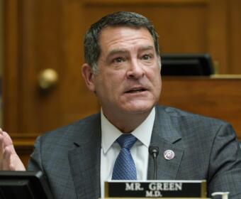 Rep. Mark Green, R-Tenn., speaks during a House Select Subcommittee on the Coronavirus Crisis hybrid hearing on Capitol Hill in Washington, Wednesday, May 19, 2021. The hearing is examining Emergent BioSolutions, a Maryland biotech firm whose Baltimore plant ruined millions of doses of the coronavirus vaccine. (AP Photo/Susan Walsh, Pool)