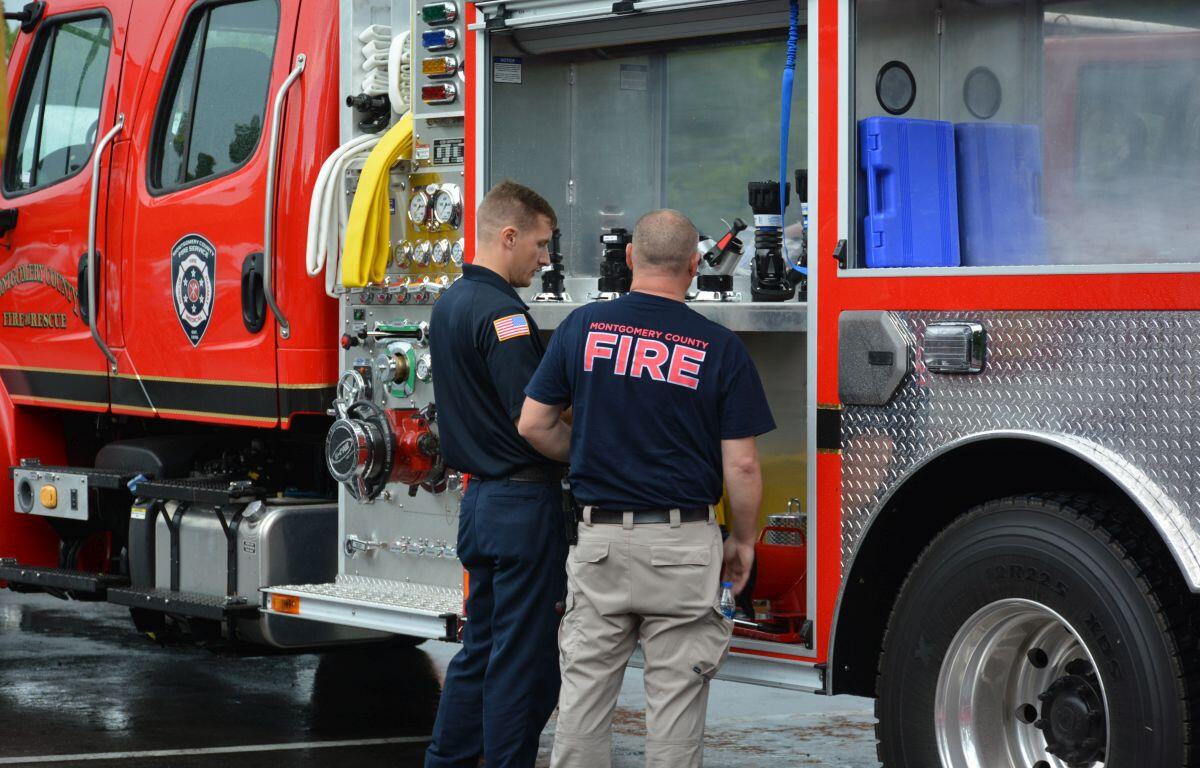 Montgomery County volunteer personnel and fire truck at the grand opening of the Sheriff Billy R. Smith Montgomery County Public Safety Training Complex on, July 26, 2022. (Lee Erwin)