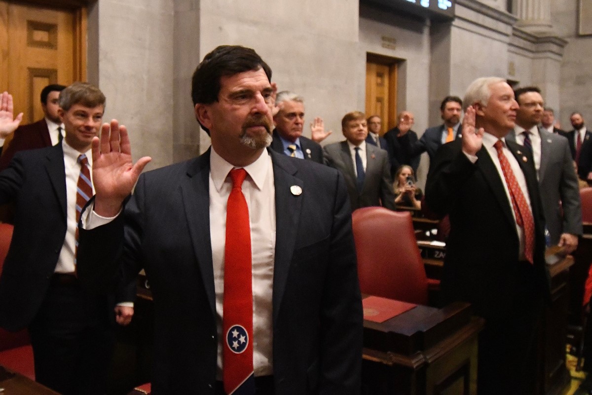 State Rep. Jeff Burkhart of Clarksville is sworn in as a member of the Tennessee House of Representatives on Jan. 10, 2023. (Contributed)