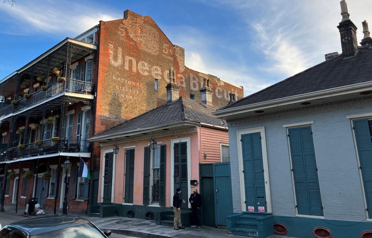 The Uneeda Biscuit wall sign in New Orleans, seen from Bourbon and Dumaine Streets, on March 20, 2023. (Chris Smith, Clarksville Now)