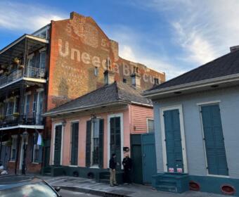 The Uneeda Biscuit wall sign in New Orleans, seen from Bourbon and Dumaine Streets, on March 20, 2023. (Chris Smith, Clarksville Now)