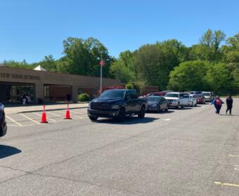 Parents arrive to pick up their children after a false 911 call of shots fired at Rossview High School on May 3, 2023. (Christian Brown, ClarksvilleNow)