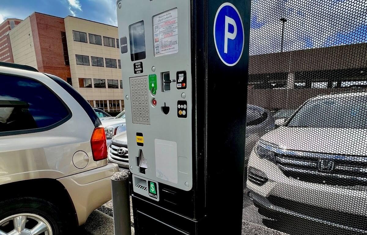 A parking pay kiosk in downtown Clarksville.