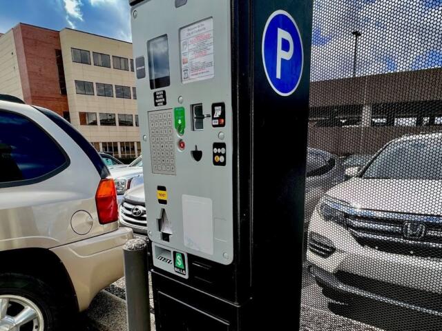 A parking pay kiosk in downtown Clarksville.