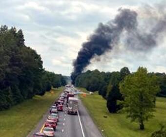 Interstate 24 westbound was shut down because of a tractor trailer fire on May 19, 2023. (Kendra Johnson, contributed)