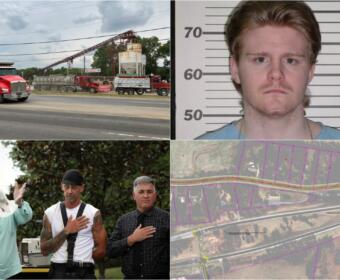 Clockwise from the top left, sandpit on Riverside Drive, Bryan Perry, Memorial Drive Extension plans, and dove release for fallen soldiers.