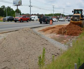Madison Street at Highway 76 construction awaits utility line relocation on July 14, 2023. (Lee Erwin)