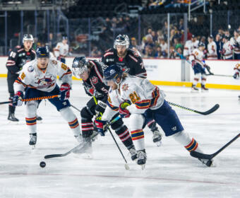 Peoria Rivermen vs. Huntsville Havoc ice hockey at F&M Bank Arena on Oct. 13, 2023. (Wesley Irvin)