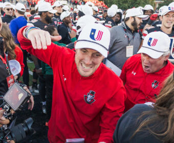 Coach Scotty Walden at APSU vs. Central Arkansas at Fortera Stadium on Nov 18, 2023. (Wesley Irvin)