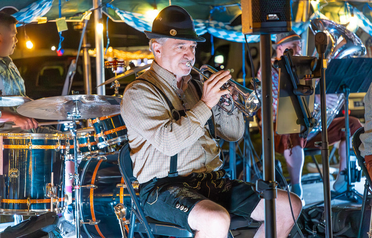 The Oompah-Calypse Oktoberfest Band at the MWR Oktoberfest event at Fort Campbell on October 18, 2024. (Wesley Irvin)