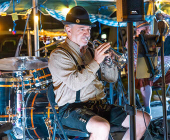 The Oompah-Calypse Oktoberfest Band at the MWR Oktoberfest event at Fort Campbell on October 18, 2024. (Wesley Irvin)