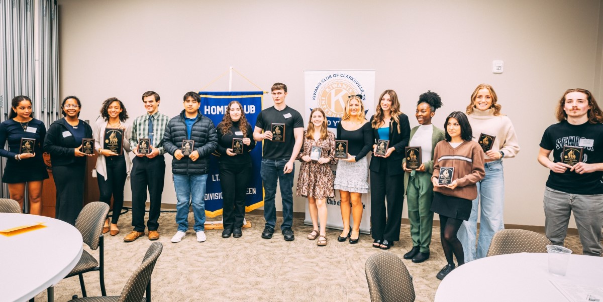 Kiwanis Club of Clarksville Interview-a-Veteran Essay Contest award winners, high school division, on Nov. 12, 2024. (Contributed)