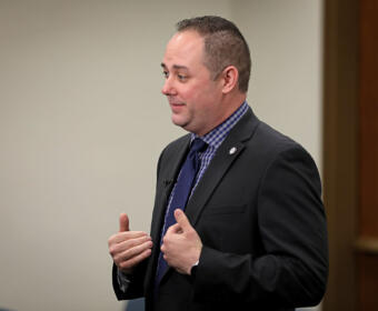 Aron Maberry attends the preliminary hearing at the Tennessee Ethics Commission, April 22, 2025. (Jordan Renfro)