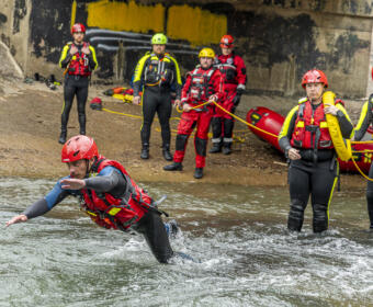Fort Campbell Fire and Emergency Services conducts swift water rescue training on April 24, 2025. (Jeff Danault)