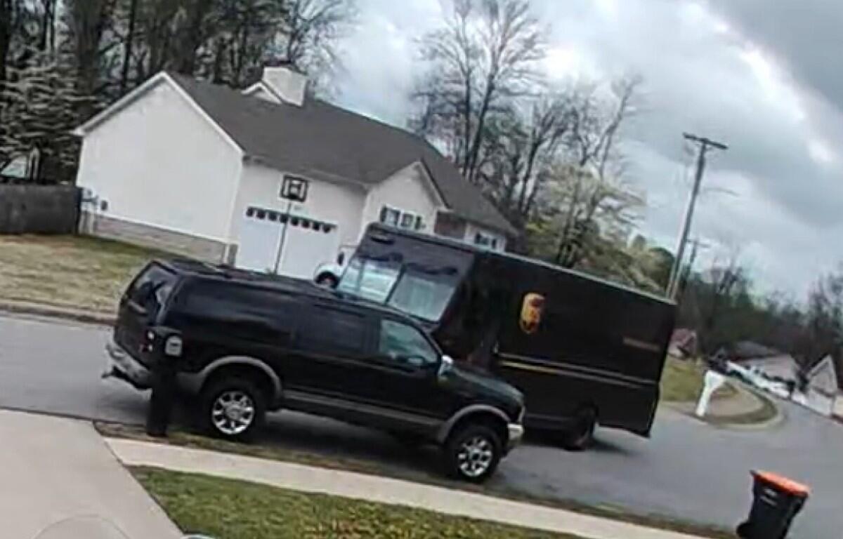 Ring camera footage of UPS truck colliding with vehicle of Justin Burgos. (Contributed by Justin Burgos)