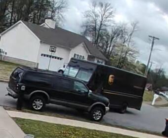 Ring camera footage of UPS truck colliding with vehicle of Justin Burgos. (Contributed by Justin Burgos)