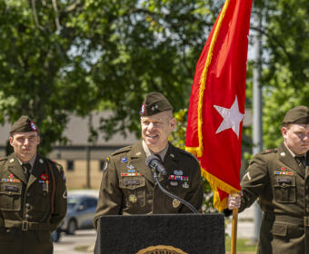 Maj. Gen. Brett Sylvia at Fort Campbell's Memorial Day Ceremony on May 22, 2025. (Jeff Danault)