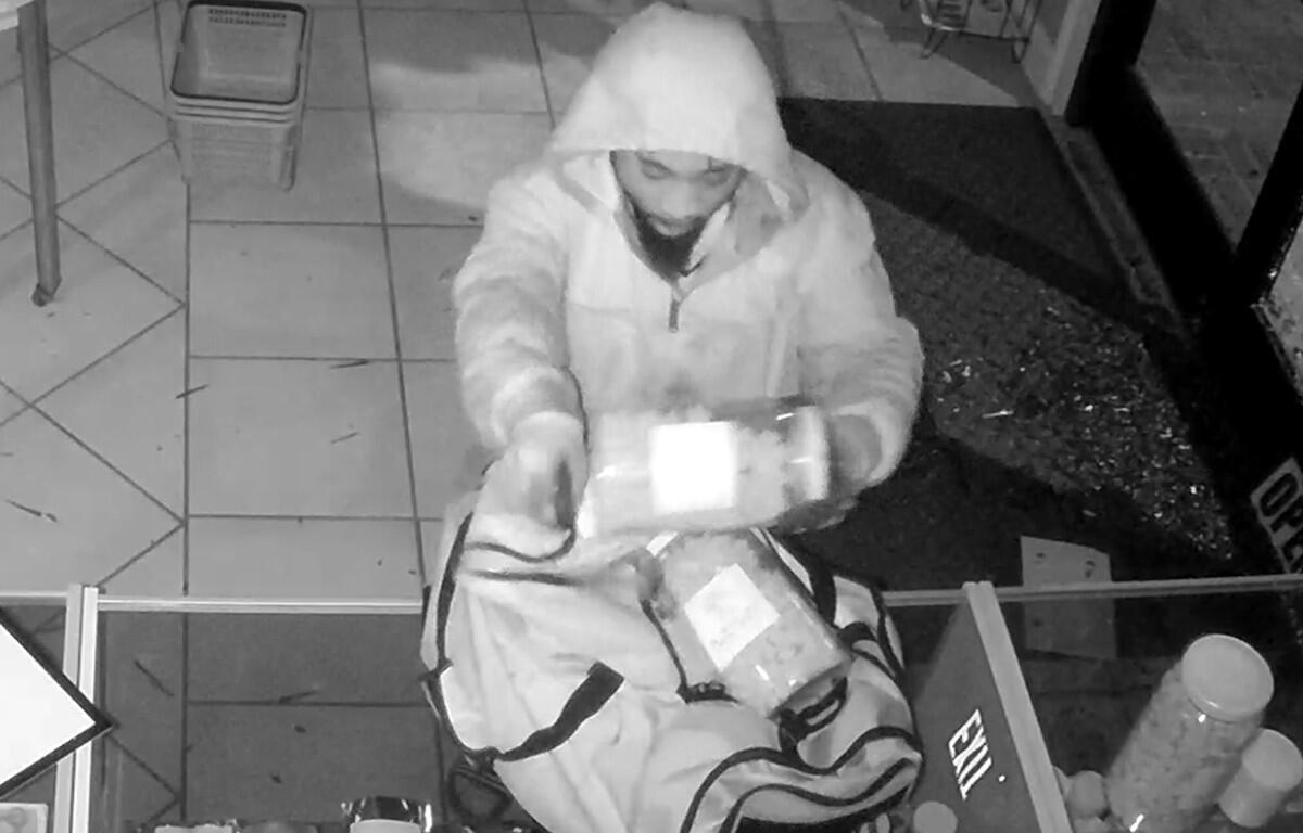 A burglar shown on camera at a THCA shop in May 2025. (CPD, contributed)