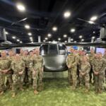 Soldiers with the 101st Airborne Division standing with the new MV-75 FLRAA tiltrotor aircraft at the annual Army Aviation Association of America conference in Nashville on May 14, 2025. (US Army PAO, contributed)