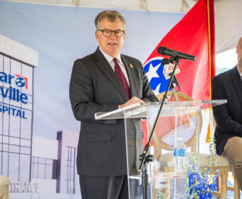 State Sen. Bill Powers speaks during the TriStar Health announcement event on May 30, 2025. (Wesley Irvin)