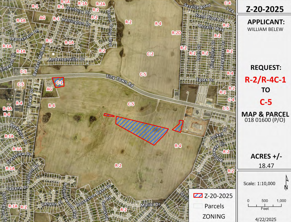 Rezoning plans to expand C5 zoning to the south at the Tiny Town Road site. (RPC, contributed)