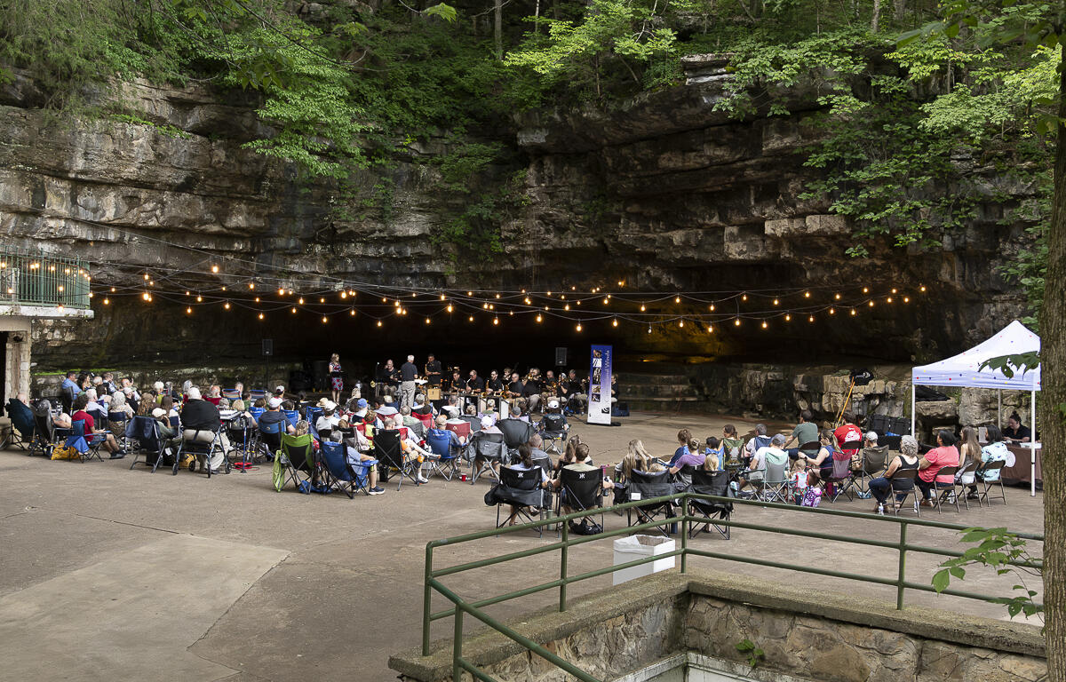 Cooling at the Cave with the Cumberland Winds Jazz Project to support Dunbar Cave State Park on June 21, 2025 (Jeff Danault)
