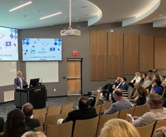Clarksville-Montgomery County EDC CEO Buck Dellinger speaks at the Aspire Clarksville Healthcare Forum on June 17, 2025. (Chris Smith)
