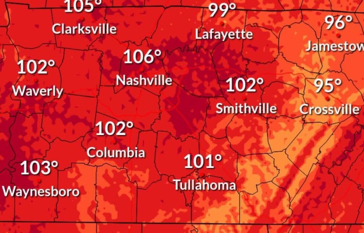 A heat index of 105 degrees is expected in Clarksville Saturday afternoon. (NWS, contributed)