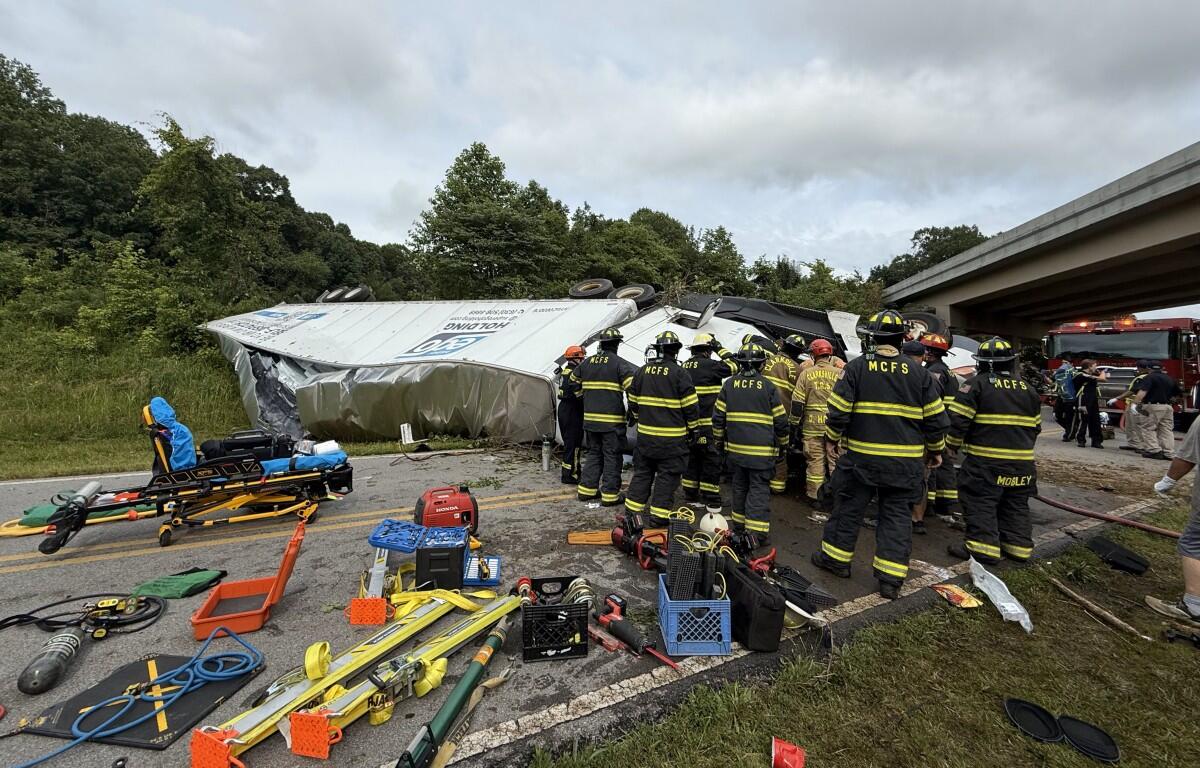 A tractor-trailer veered off of Interstate 24 and crashed down an embankment on June 6, 2025. (Chief Michael Rios, Montgomery County Fire Service)