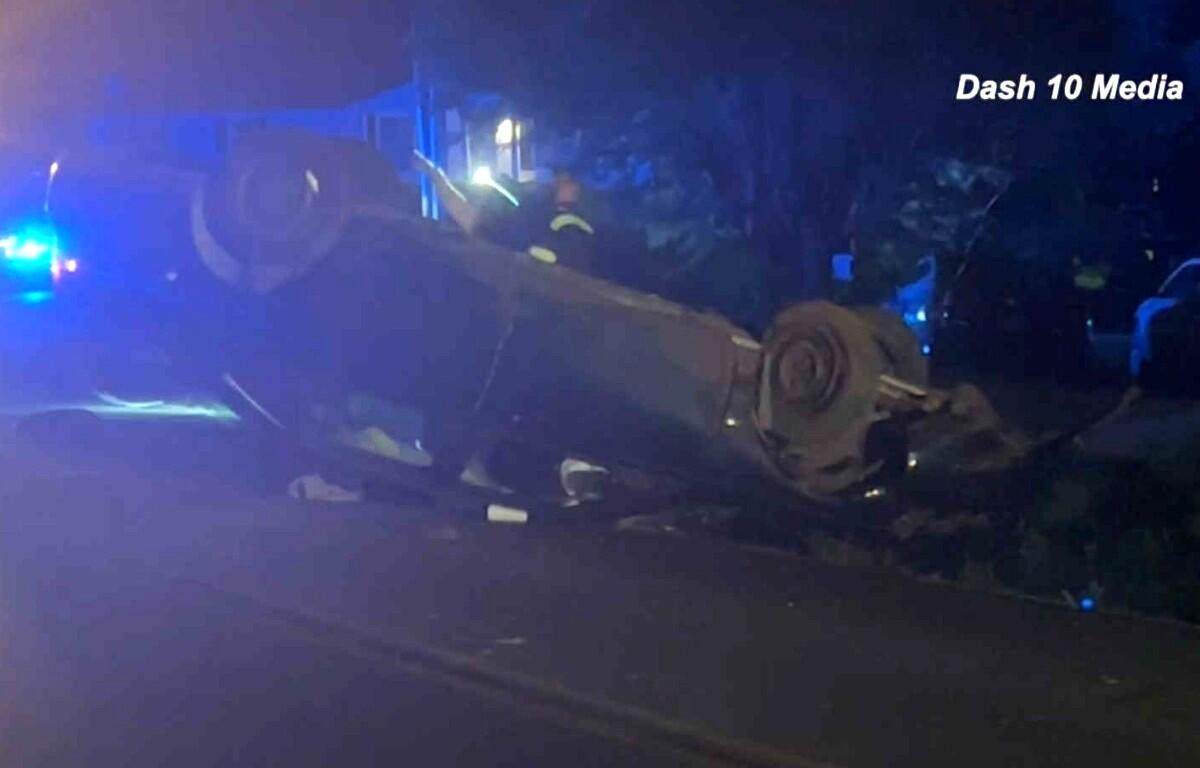 A man who stabbed someone at a bowling center then fled the scene crashed his car on Rossview Road on June 13, 2015. (Dash 10 Media)