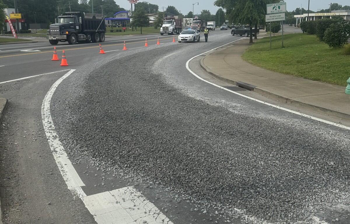 A truck spilled gravel onto Providence Boulevard on June 12, 2025. (CPD, contributed)