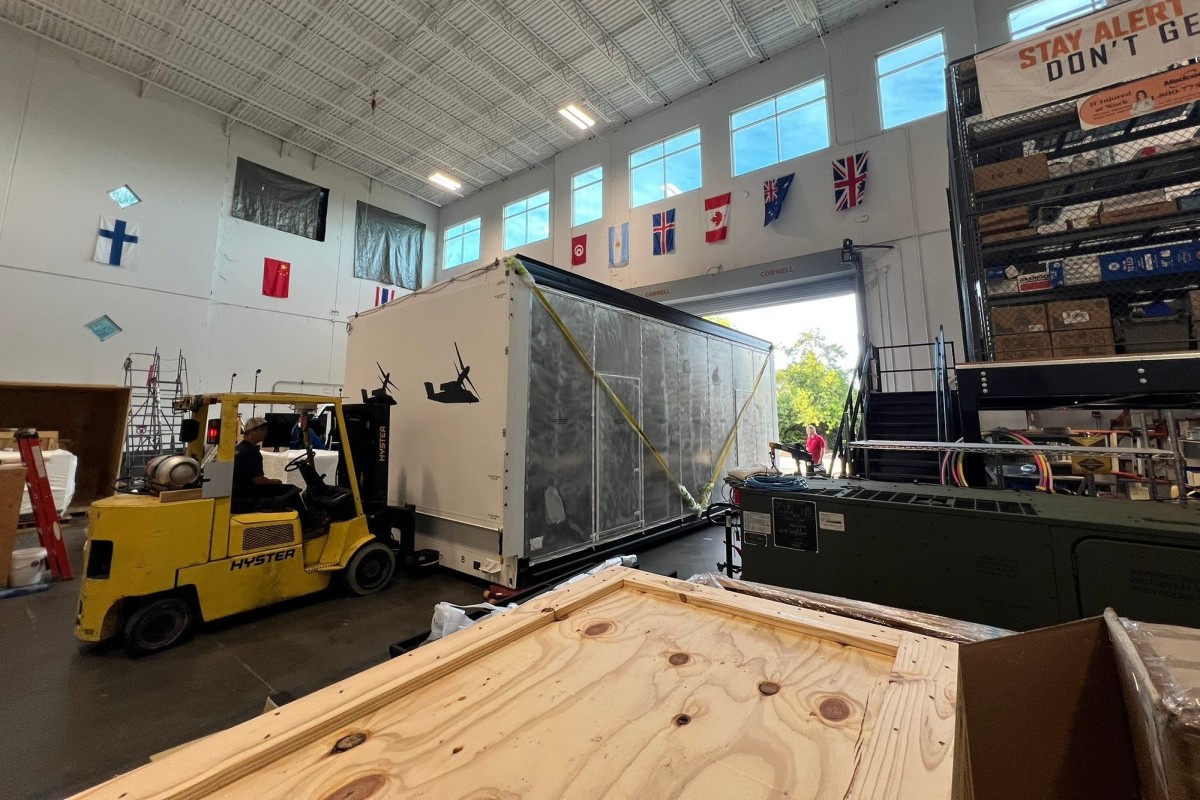 In Tampa, Florida, a crate containing one of the MV-75 FLRAA virtual prototypes is being readied for delivery to Redstone Arsenal, Alabama. (Photo courtesy of Bell)