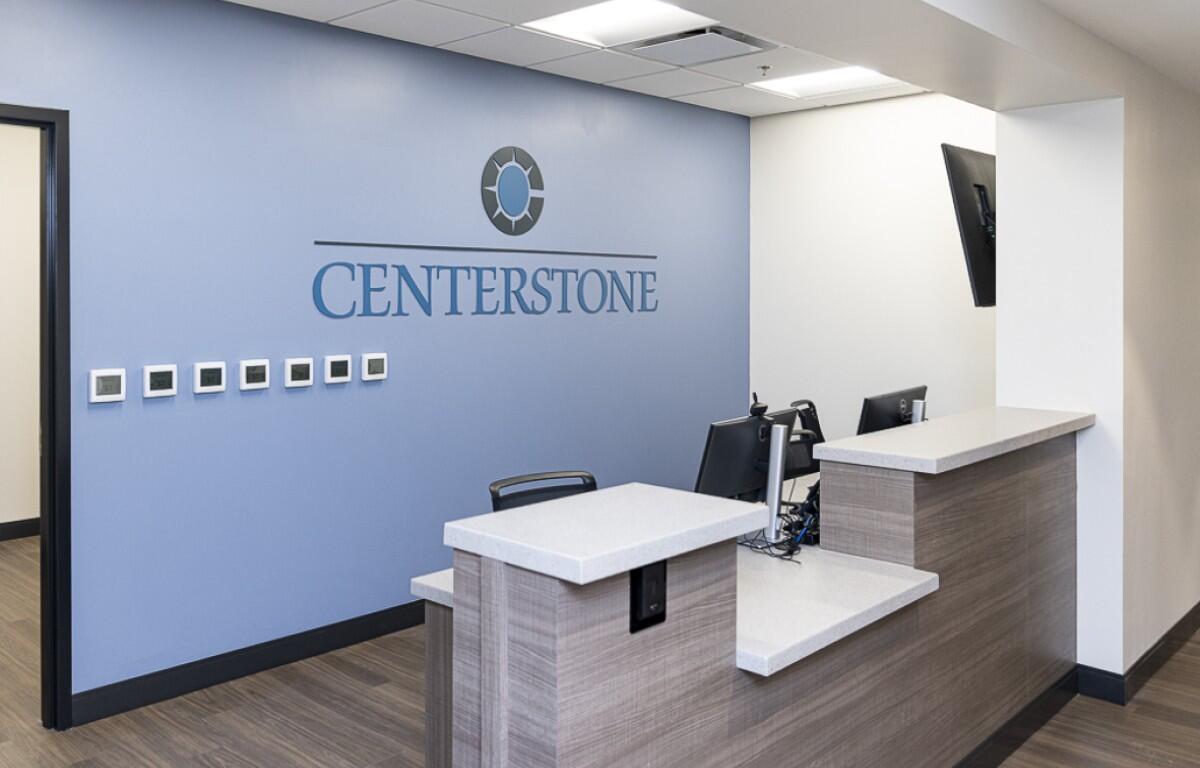 The front desk at the new Centerstone Walk-In Center and Crisis Stabilization Unit Opening on May 20, 2025. (Jeff Danault)