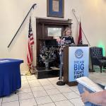 Allie Phillips, the Chair of the MCDP, speaking at the Blue South BBQ on July 19.