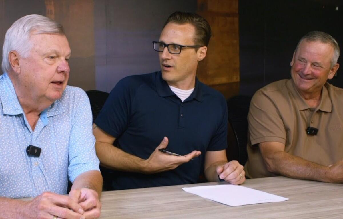From the left, Curtis Johnson, Ryan Ploeckelman and Jim Durrett in July 2025. (Wesley Irvin)