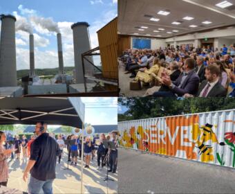 Clockwise from the top left, TVA chimneys, state Health Facilities Commission meeting, Loaves & Fishes, and Q-Up the Classroom.