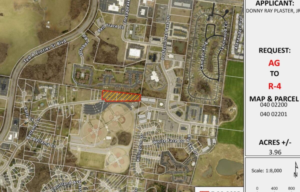 Map for proposed rezoning at the end of Bellamy Lane to the north. (Contributed by the Clarksville Montgomery County Regional Planning Commission) 