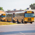 CMCSS school buses at the Clarksville High first day of school on Aug. 6, 2025. (Wesley Irvin)
