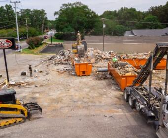 Moss’ Southern Cooking building demolished on Memorial Drive on August 28, 2025. (Wesley Irvin)