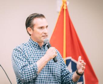 Congressional candidate Matt Van Epps at the Clarksville Kiwanis Club meeting on Aug. 19, 2025. (Joshua Peltz, contributed)