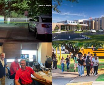 Clockwise from the top left, restaurant parking lot shooting, planned Lifepoint Rehabilitation hospital, first day of school and Jordan Harmon.