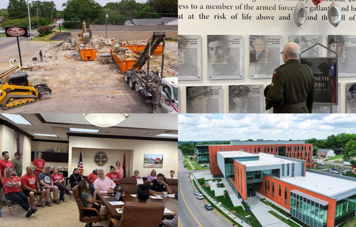 Clockwise from the top left, Moss' Southern Cooking, Kenneth David, APSU Health Professions Building, firefighters push for better pay.