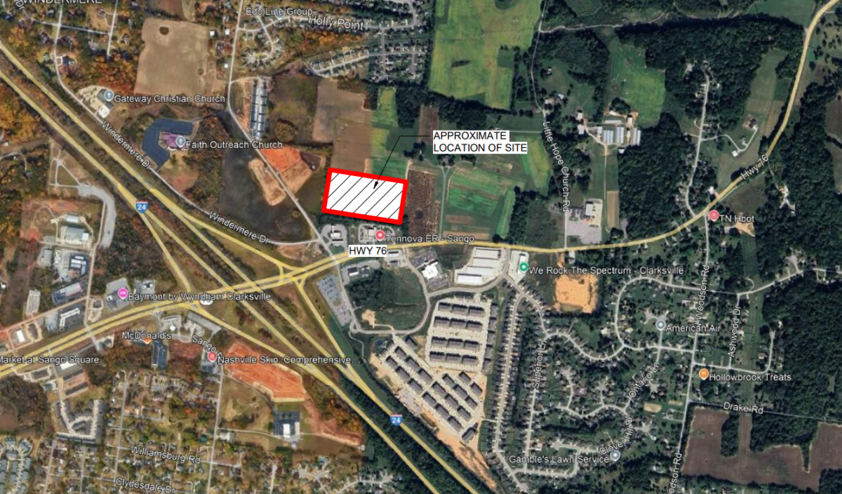 The requested location for Tennova's satellite ER, directly north of its existing Sango ER, near the intersection of Interstate 24 and Highway 76. (Tennova, contributed)