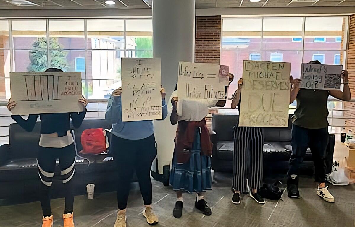 About 20 students protest the firing of Darren Michael at Austin Peay State University in September 2025. (Contributed)