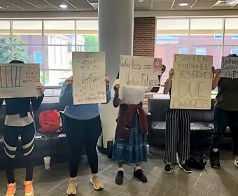 About 20 students protest the firing of Darren Michael at Austin Peay State University in September 2025. (Contributed)